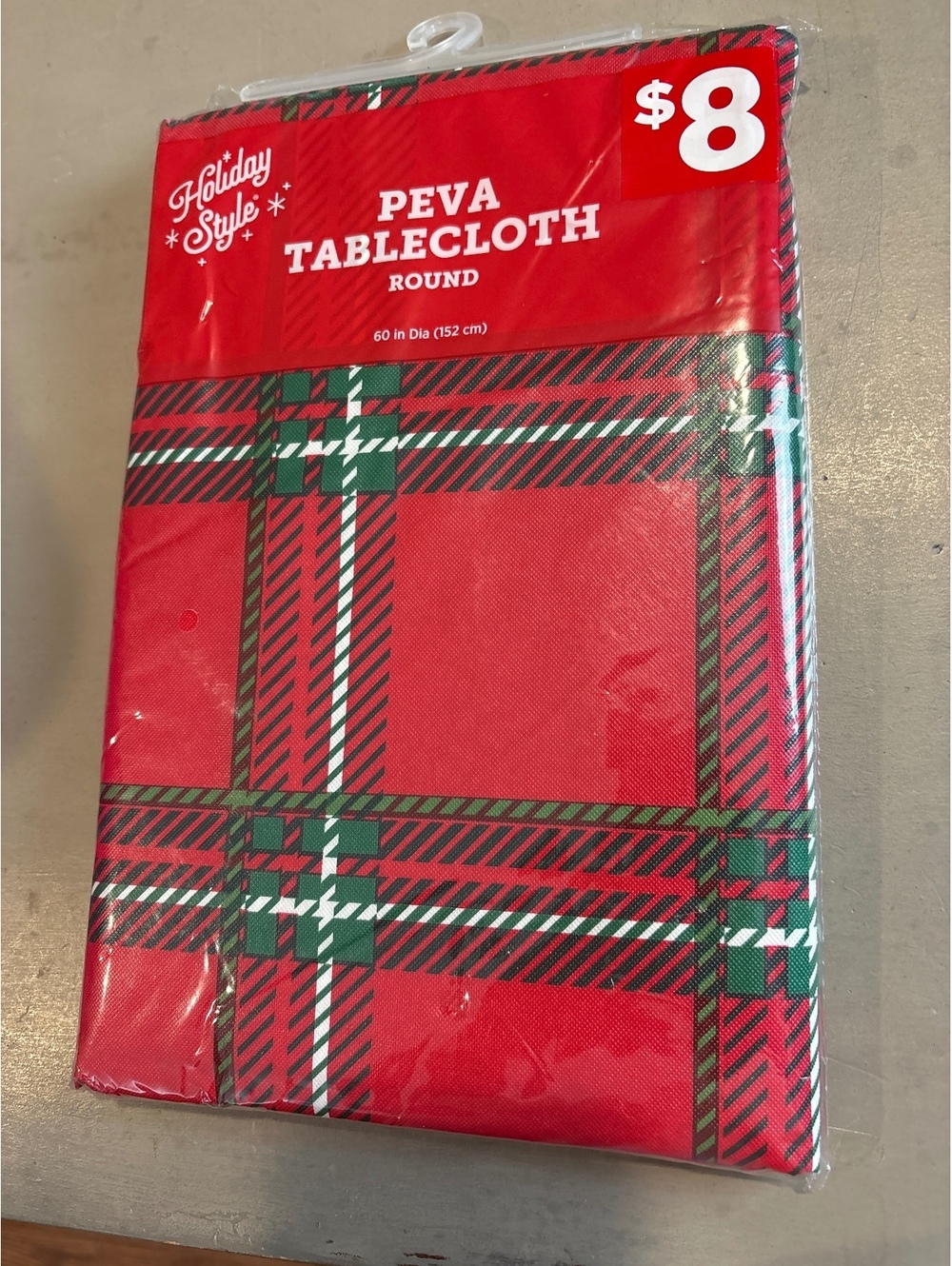Holiday Style PEVA Round Tablecloth 60 inch Diameter Red Plaid